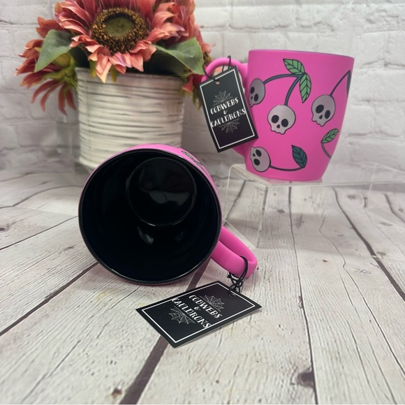 NWT cobwebs & caldrons Pink cherry Skull Pattern Mug whimsygoth coquette punk - Picture 4 of 6